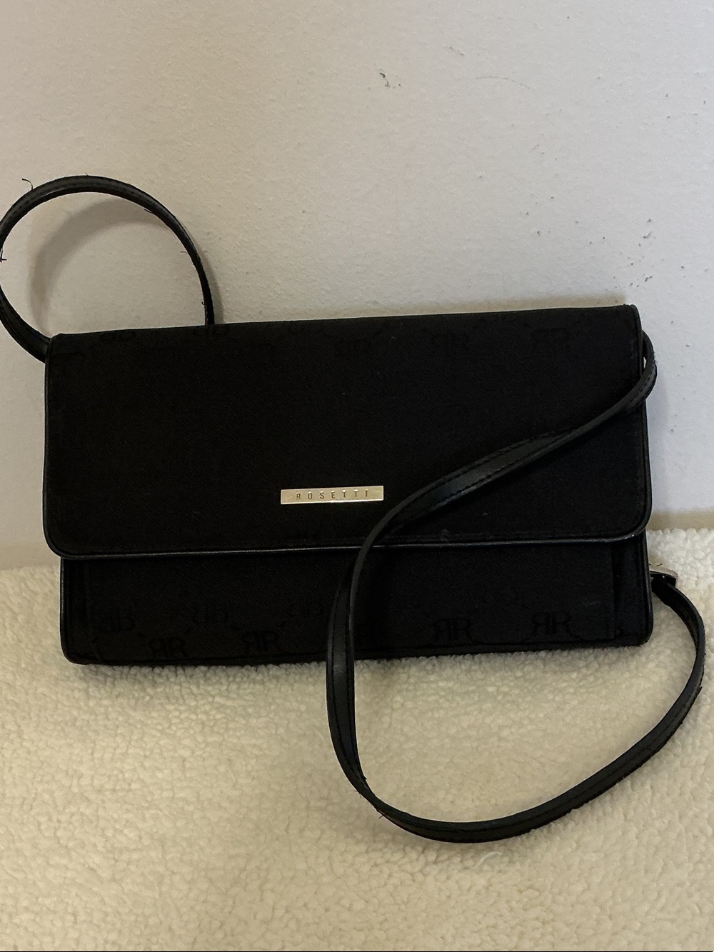 Rosetti Black Convertible Crossbody/Clutch Logo Bag with Silver Logo Accent